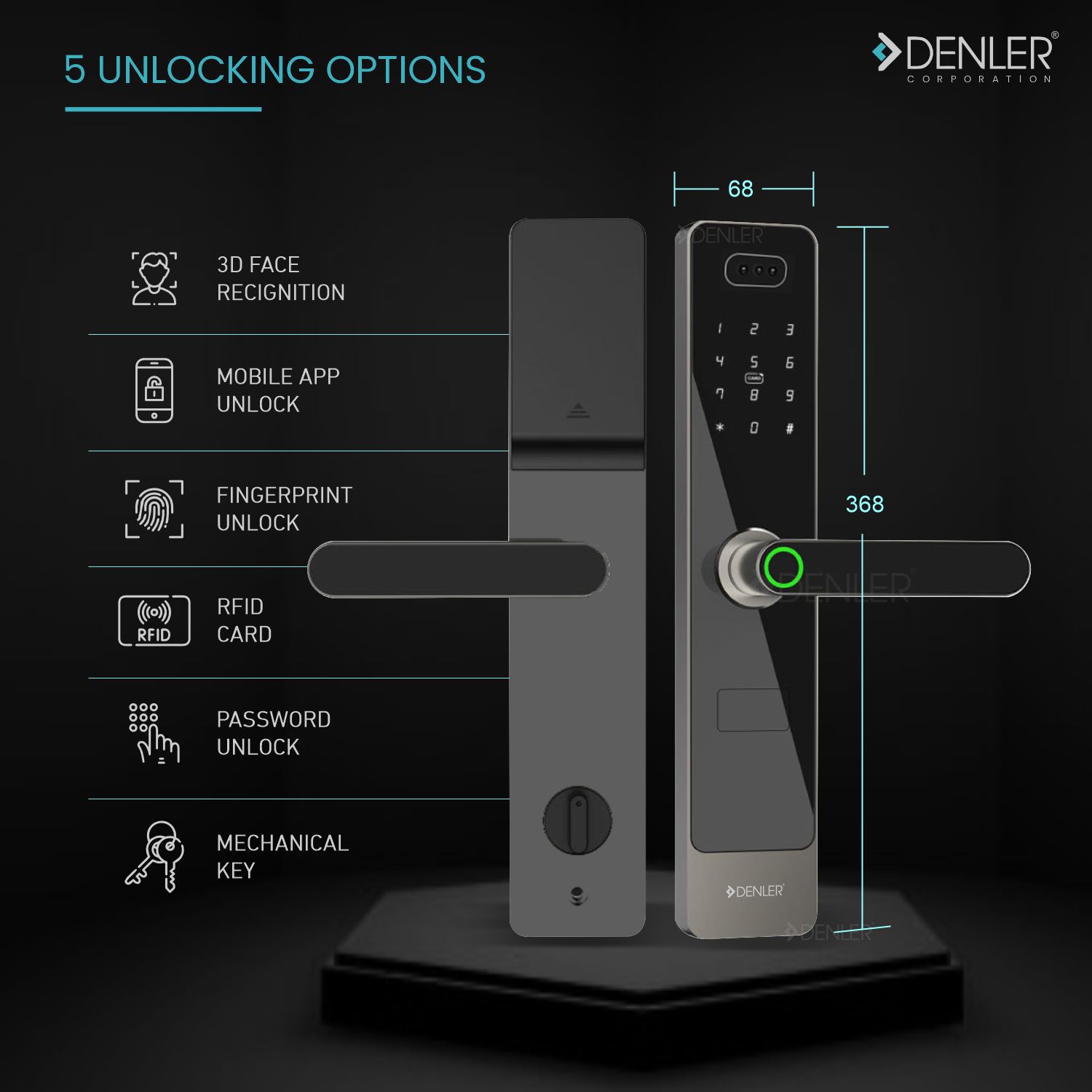 Denler DFLv5 Smart Door Lock Digital Door Lock with LCD Display Wi-Fi  Remote Location Unlock Using App, Fingerprint, RFID Card, PIN, Keys - Denler